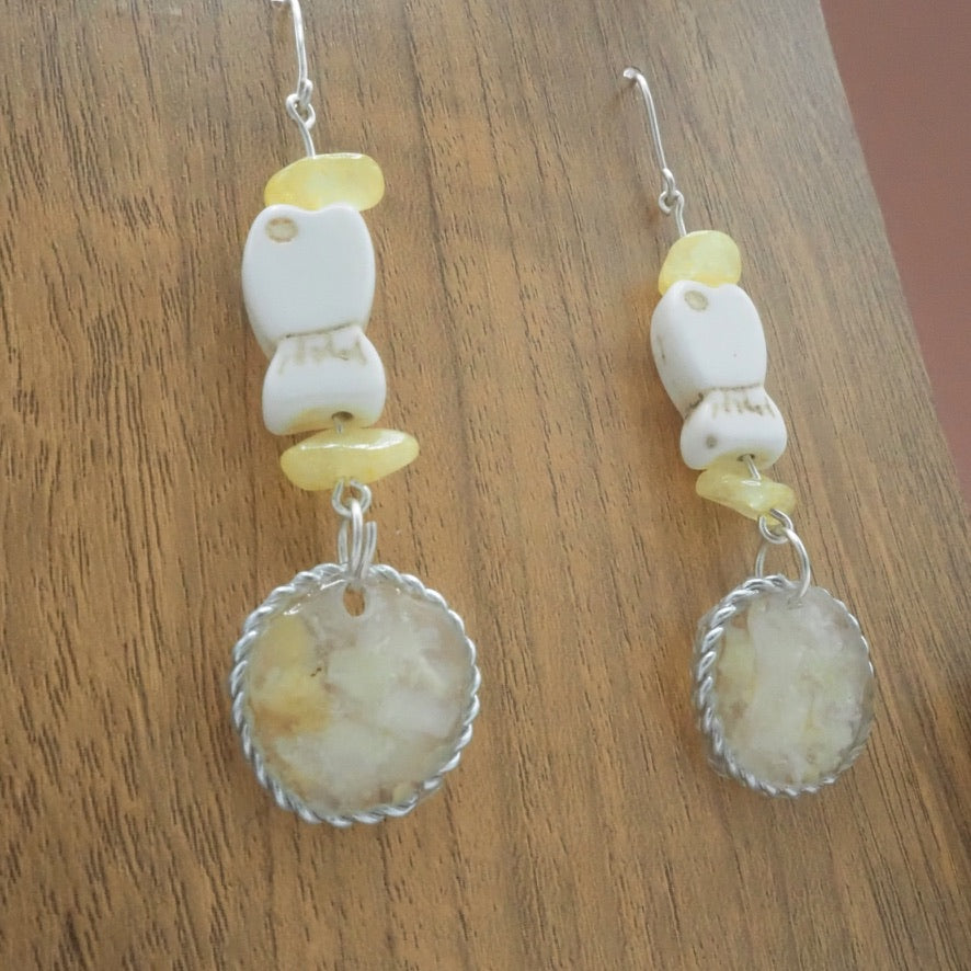 Mermaid Fingernail and Reconstituted Howlite Earrings