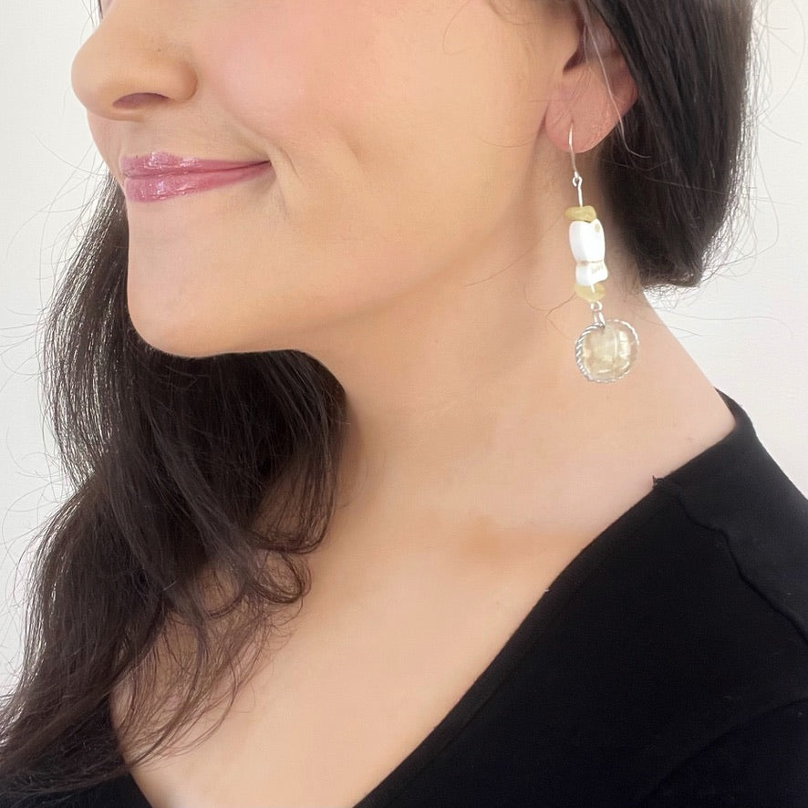 Mermaid Fingernail and Reconstituted Howlite Earrings