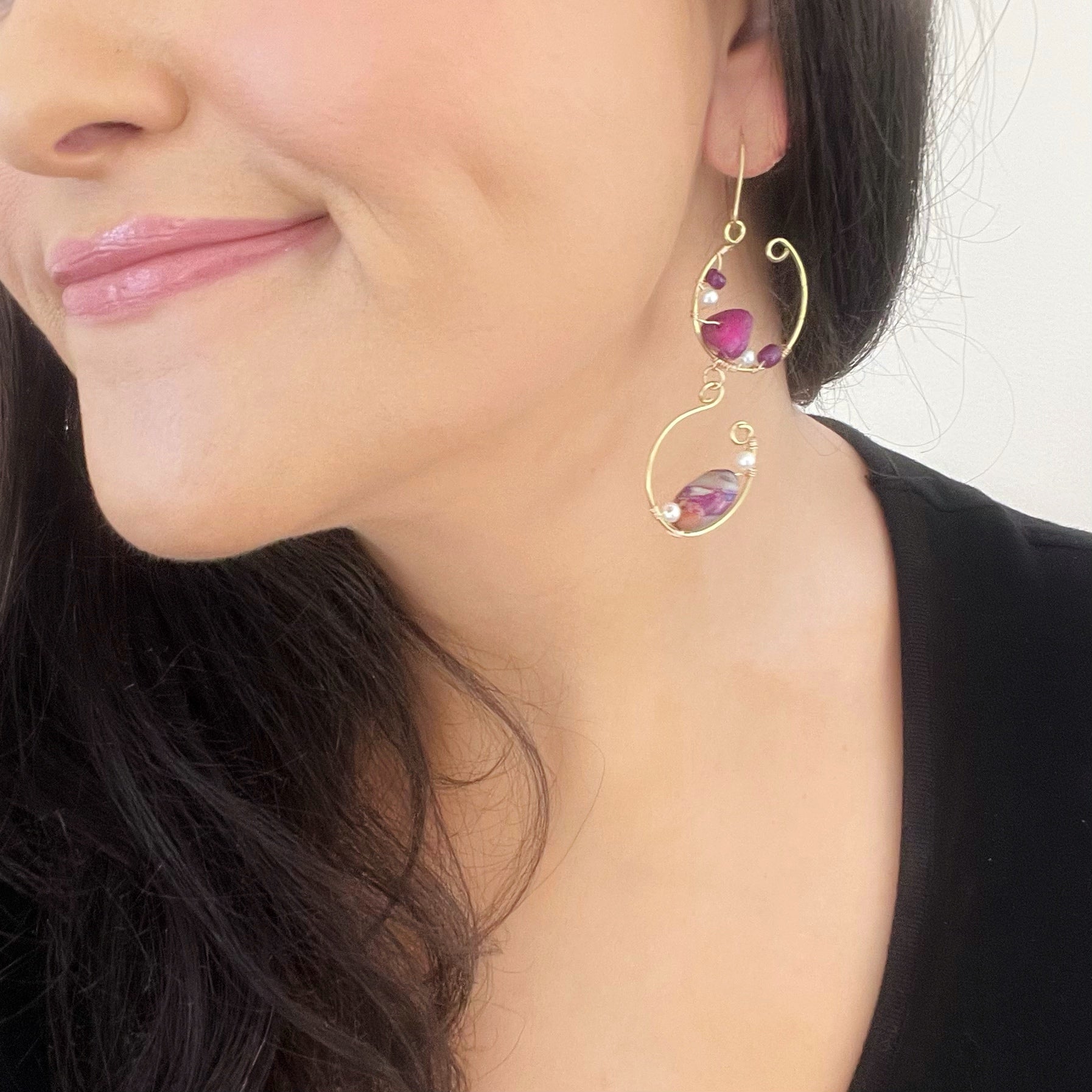 Geometric Dangle Earrings with Amethyst Dyed Serpentine Jasper