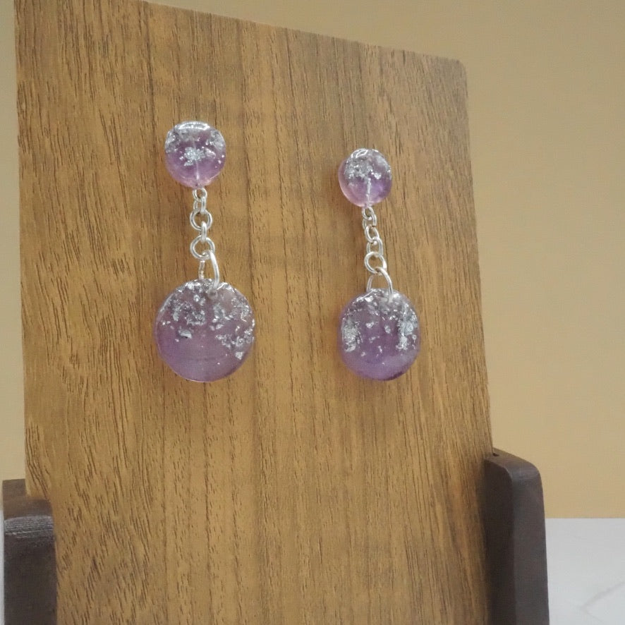 Purple Sparkle Resin Stud Dangle Earrings