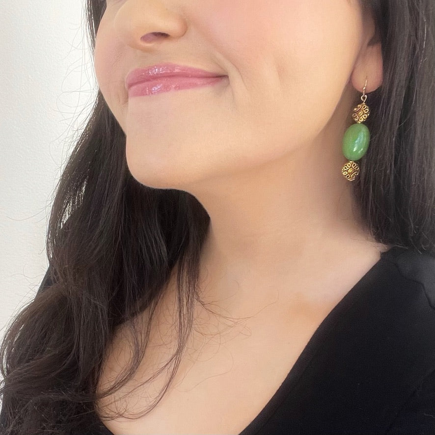 Green Stone Dangle Earrings