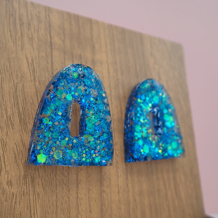 Iridescent Blue Stud Resin Earrings