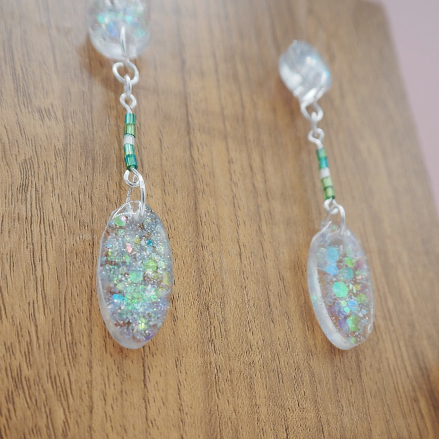 Iridescent Resin Stud Droplet Earrings