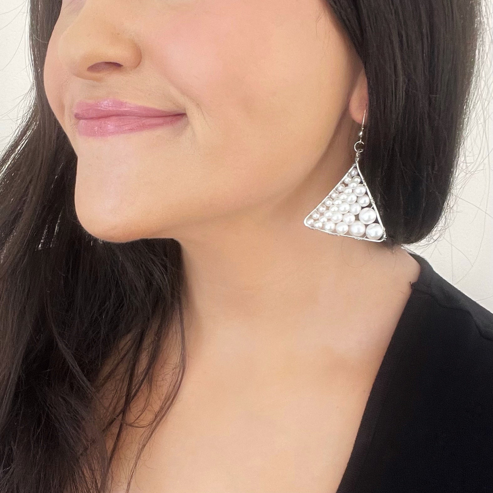 Faux Pearl Geometric Dangle Earrings