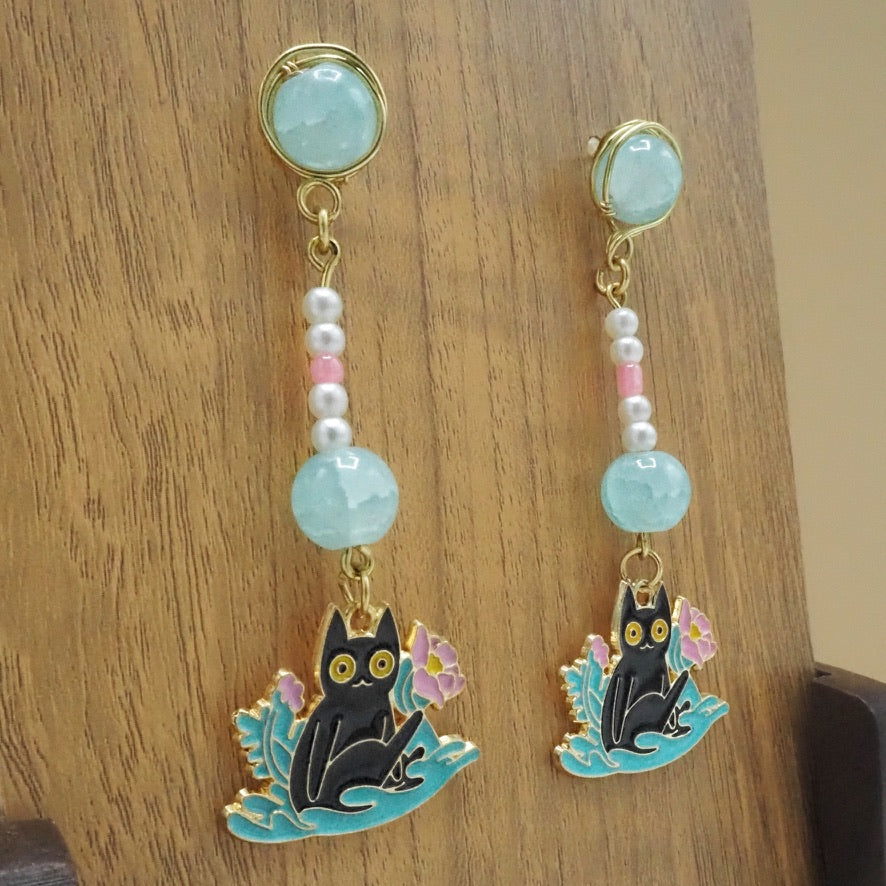 Stud Cat Dangle Earrings