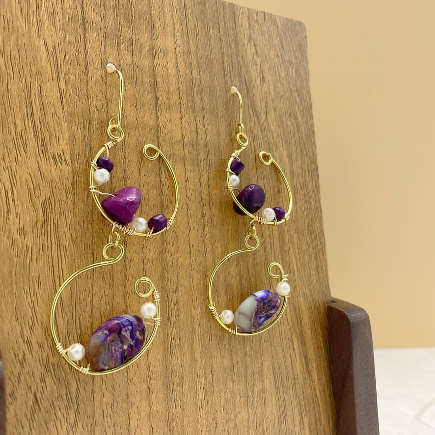 Geometric Dangle Earrings with Amethyst Dyed Serpentine Jasper