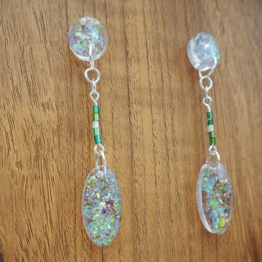 Iridescent Resin Stud Droplet Earrings