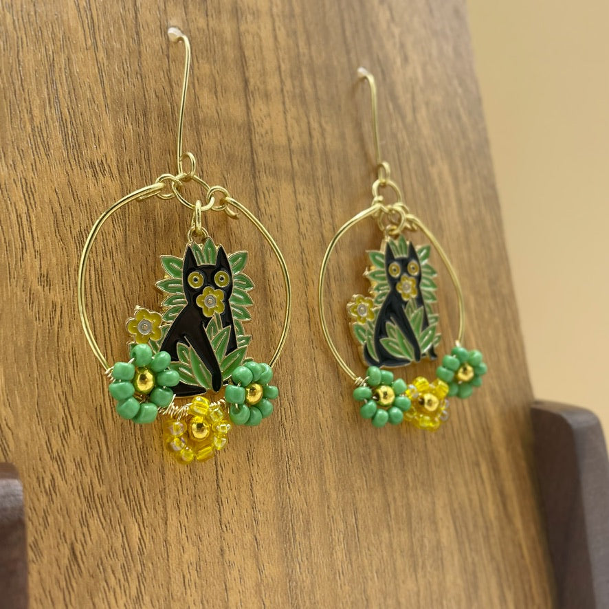 Cat Charm Dangle Hoops