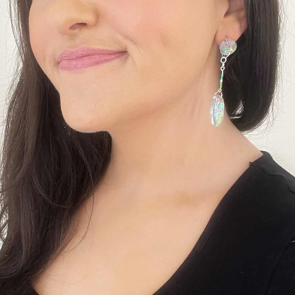 Iridescent Resin Stud Droplet Earrings