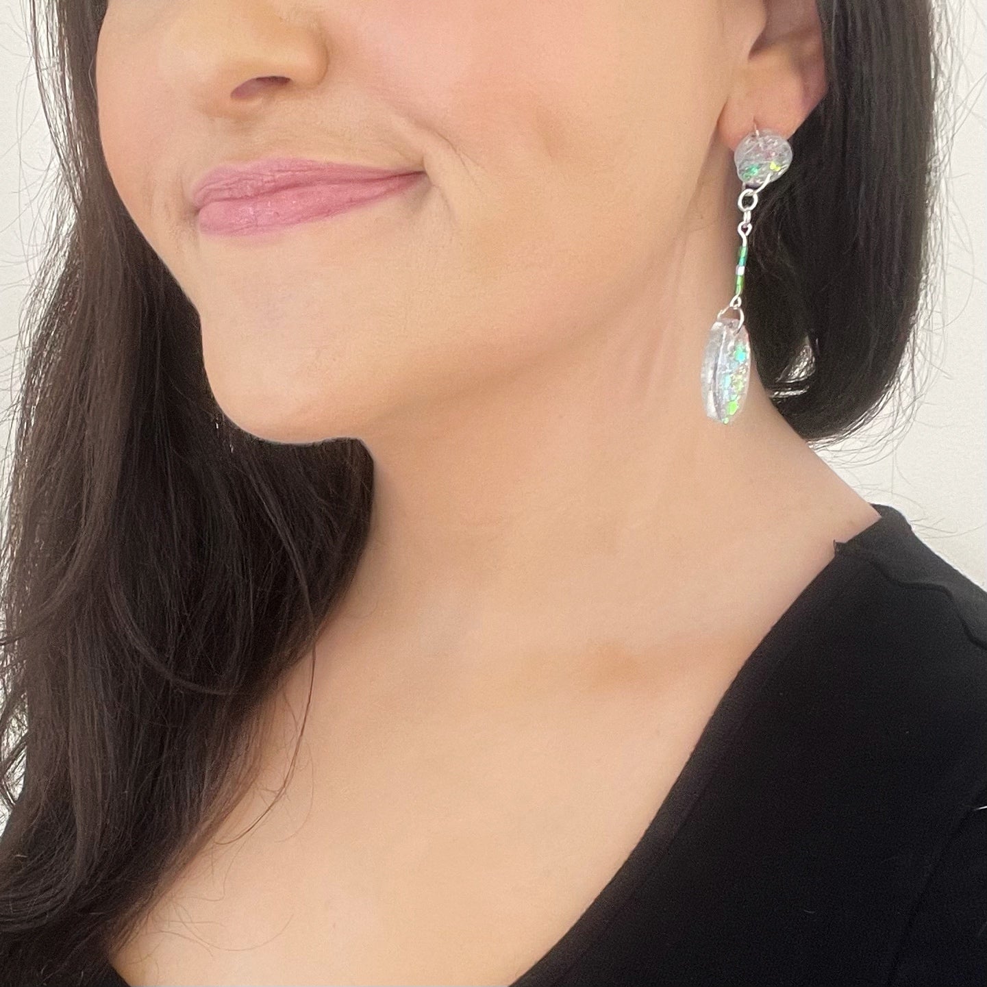 Iridescent Resin Stud Droplet Earrings