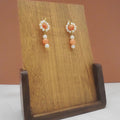Ruby Quartzite and Faux Pearl Flower Stud-Drop Earrings