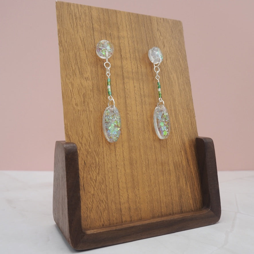 Iridescent Resin Stud Droplet Earrings