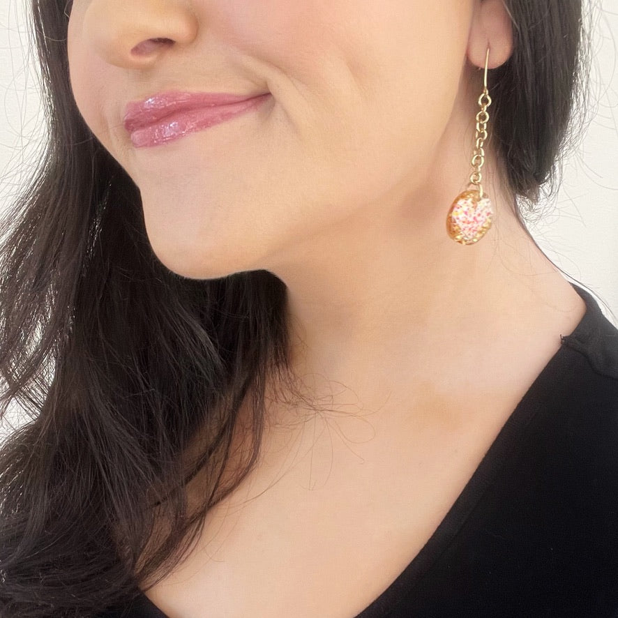 Resin Heart Charm and Chain Dangle Earrings