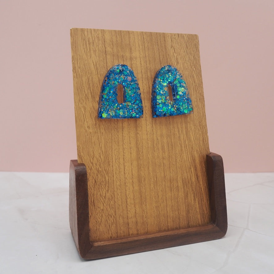 Iridescent Blue Stud Resin Earrings
