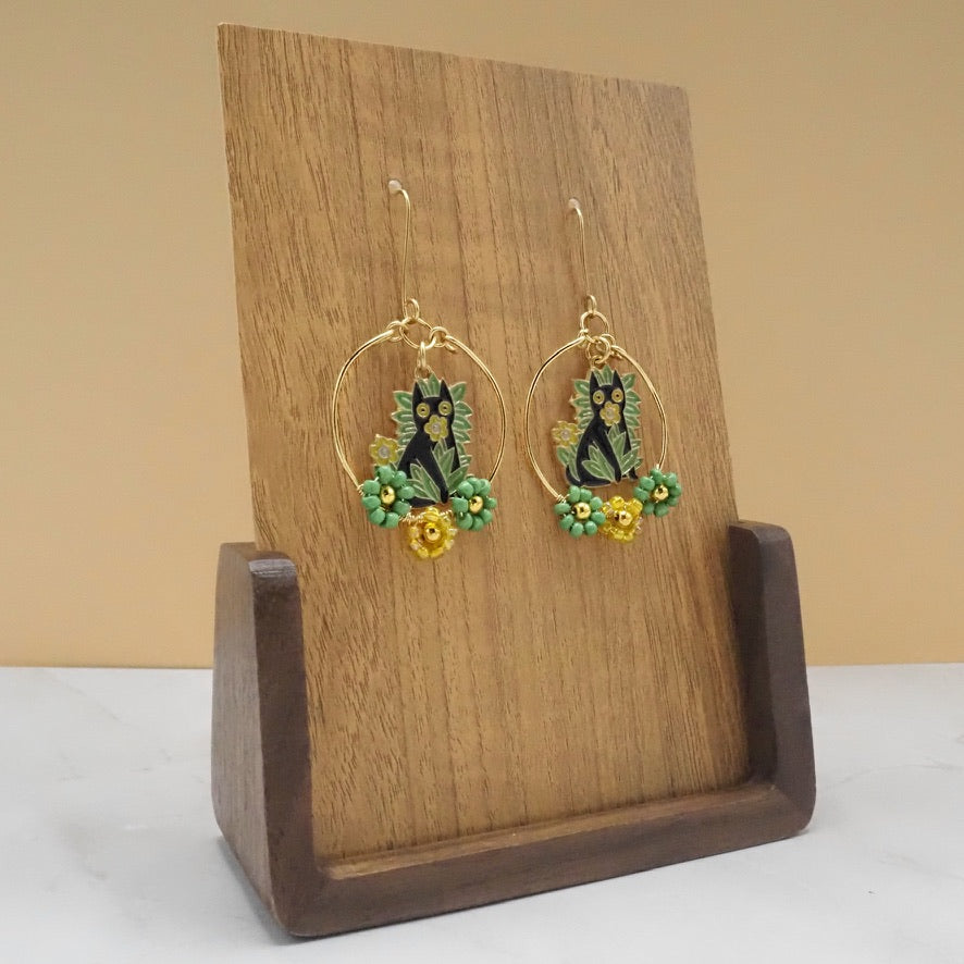 Cat Charm Dangle Hoops