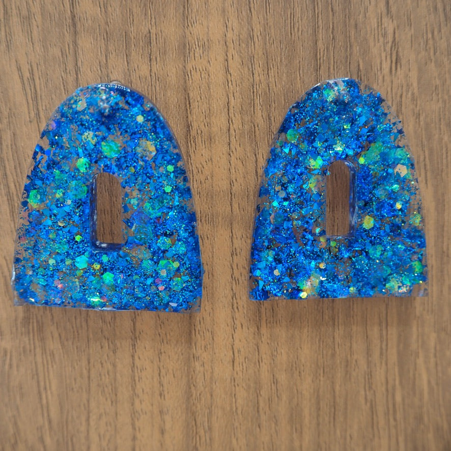 Iridescent Blue Stud Resin Earrings