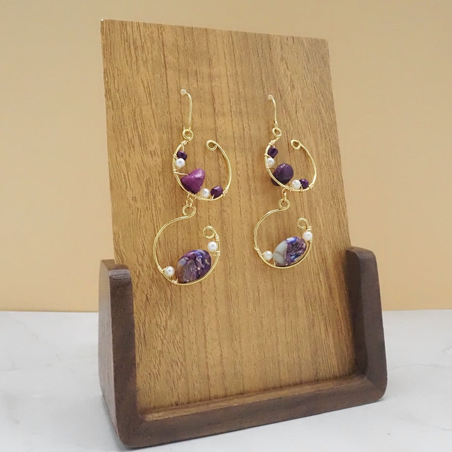Geometric Dangle Earrings with Amethyst Dyed Serpentine Jasper