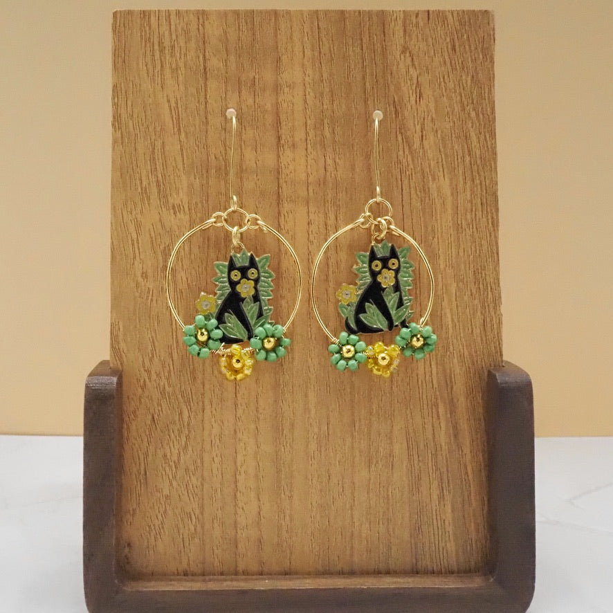 Cat Charm Dangle Hoops