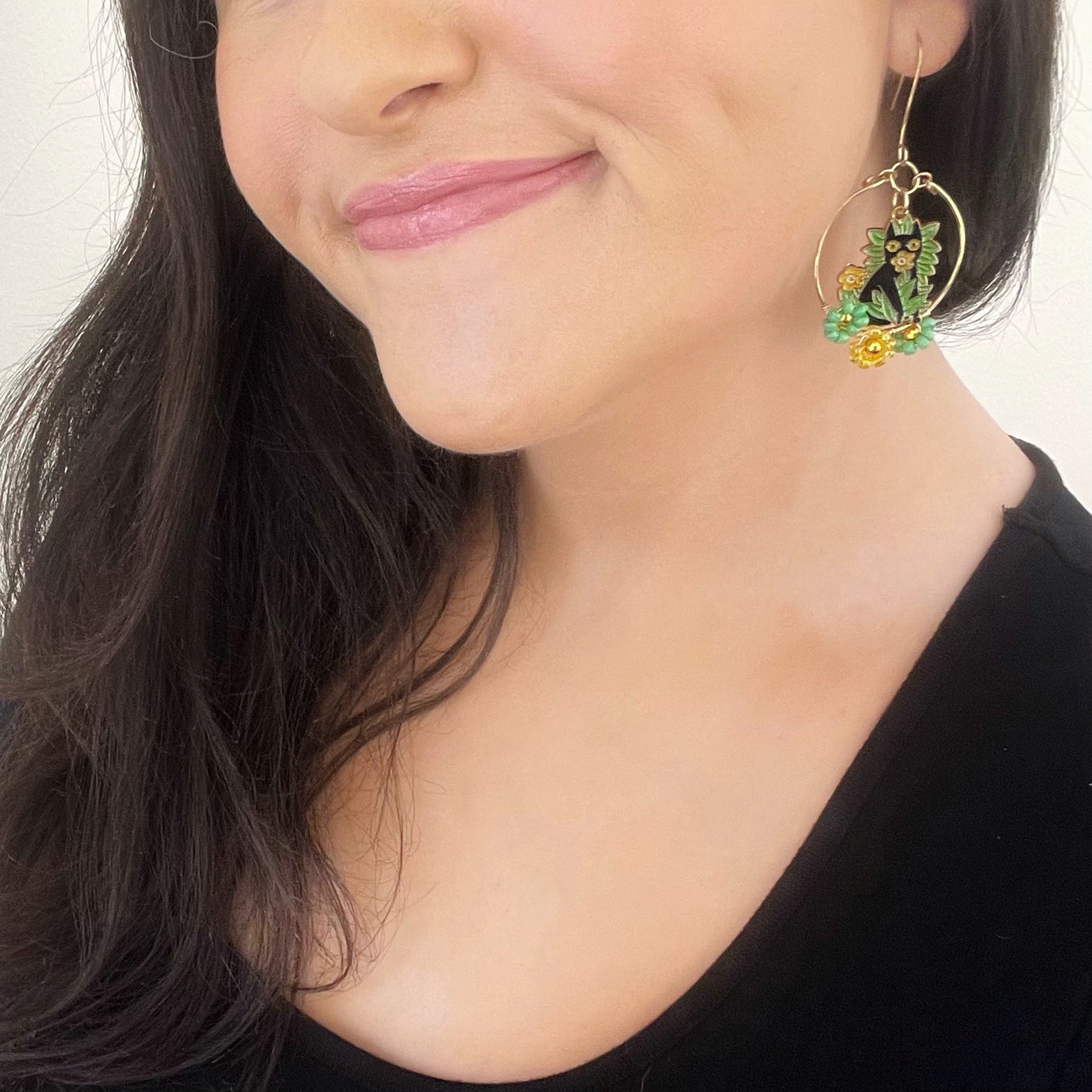 Cat Charm Dangle Hoops