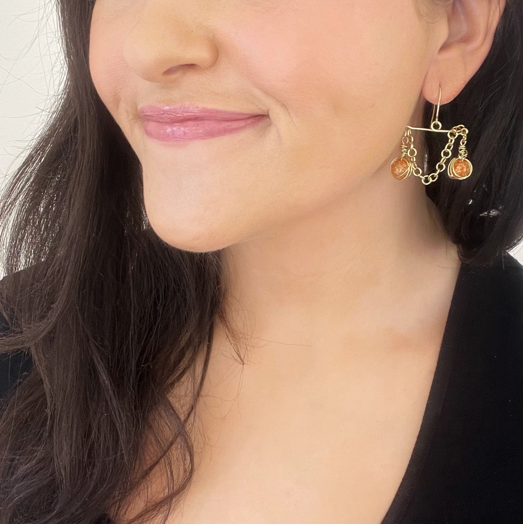 Crackled Quartzite Chain Drop Earrings
