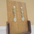 Stud Glass Leaf Dangle Earrings