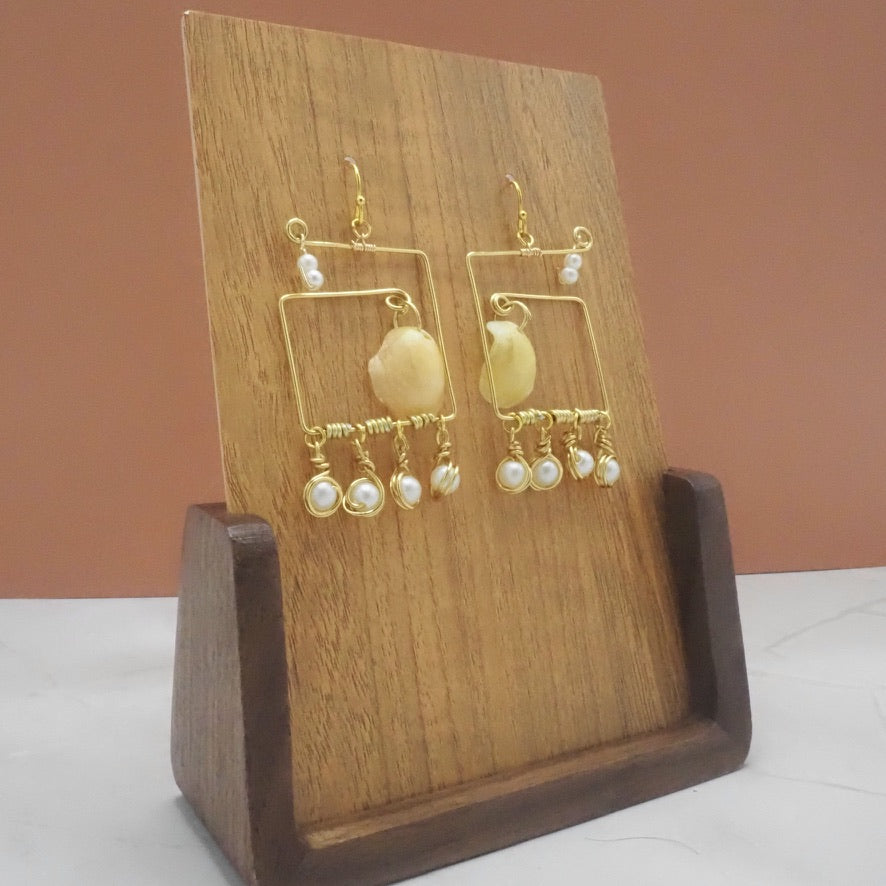 Mermaid Fingernail and Faux Pearl Geometric Earrings