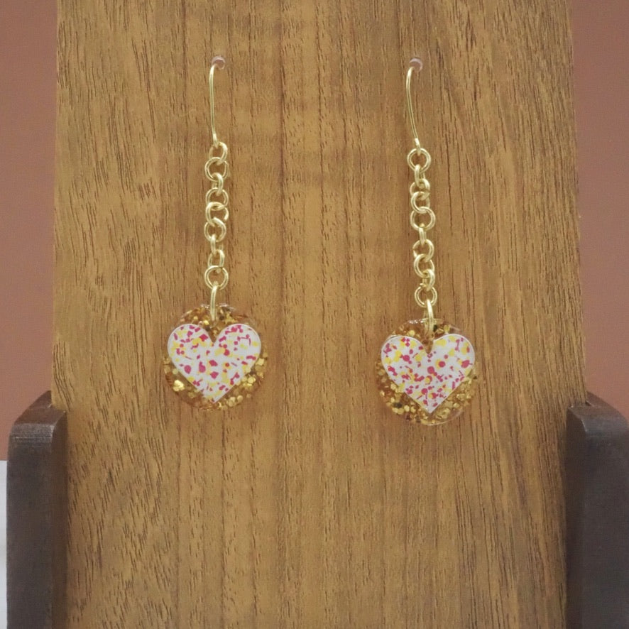 Resin Heart Charm and Chain Dangle Earrings