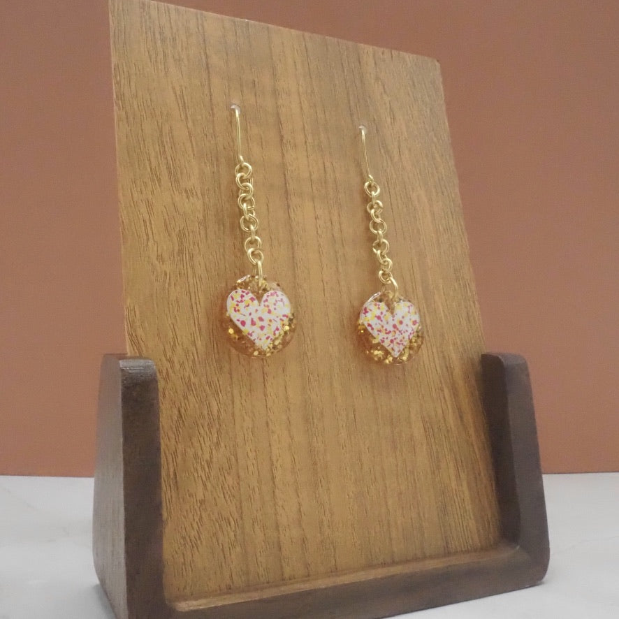 Resin Heart Charm and Chain Dangle Earrings