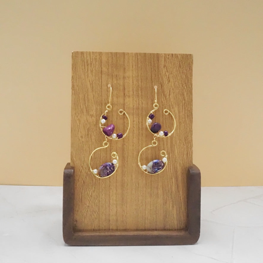 Geometric Dangle Earrings with Amethyst Dyed Serpentine Jasper