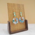 Resin Floral Dangle Earrings with Ceramic Turquoise Beads and Faux Pearls