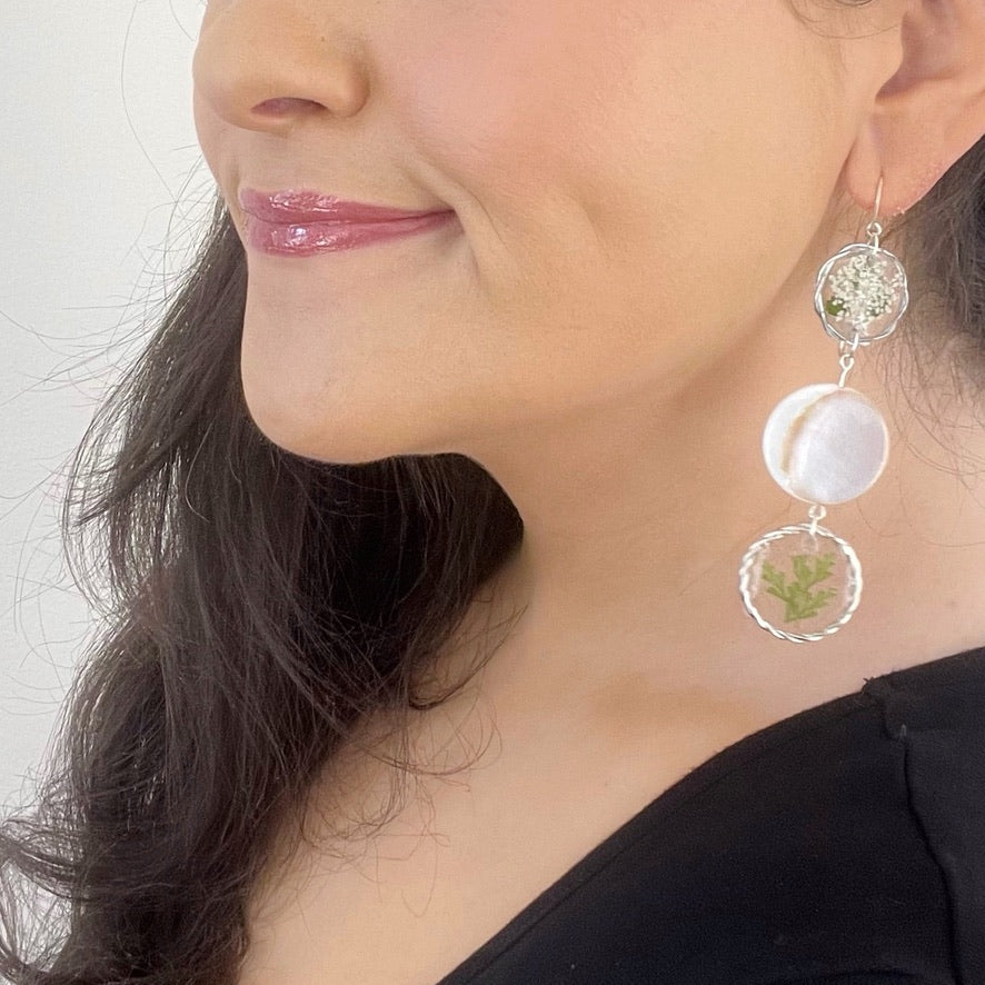 Plant & Shell Resin Earrings