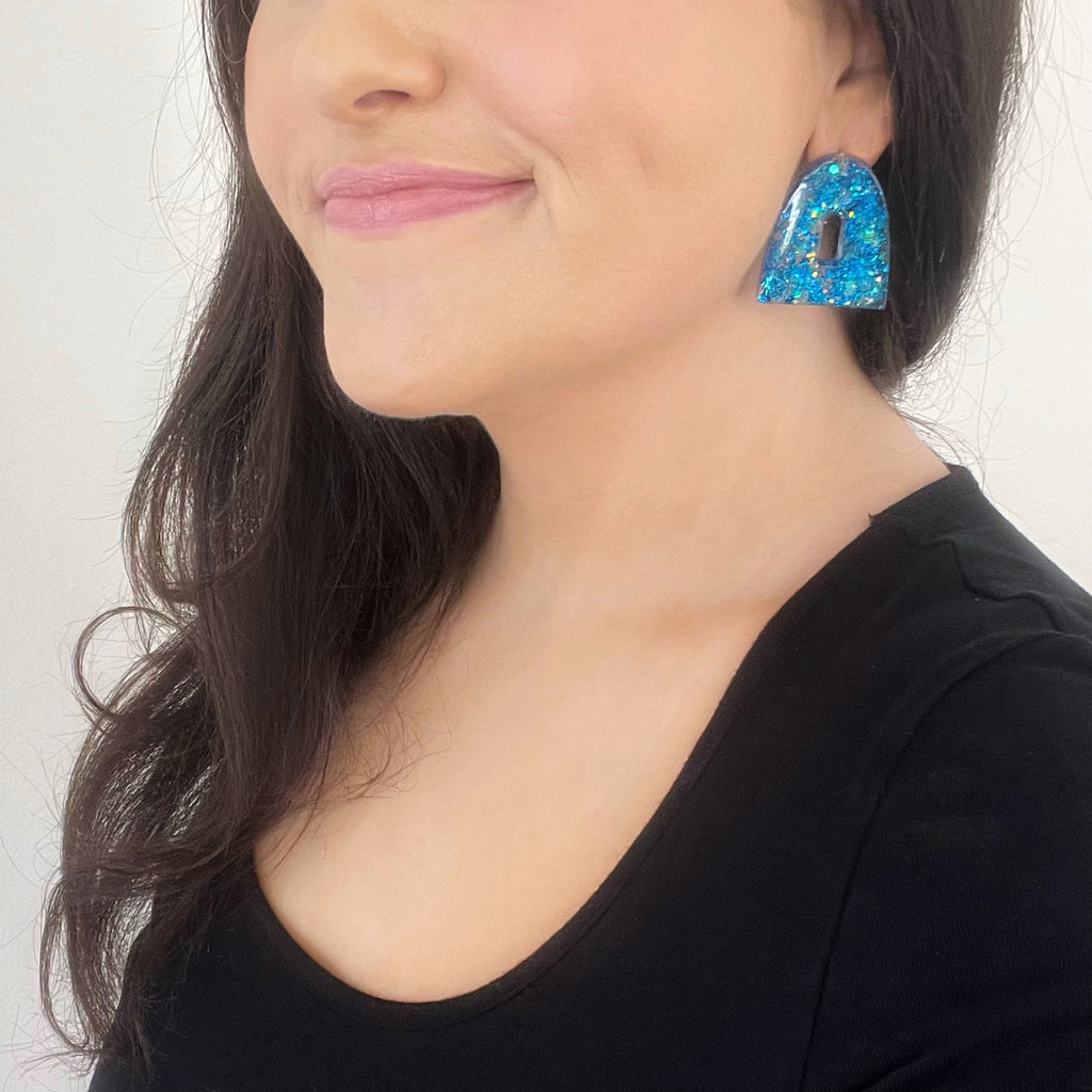 Iridescent Blue Stud Resin Earrings