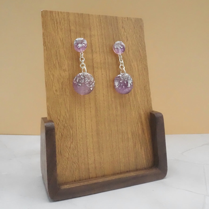 Purple Sparkle Resin Stud Dangle Earrings