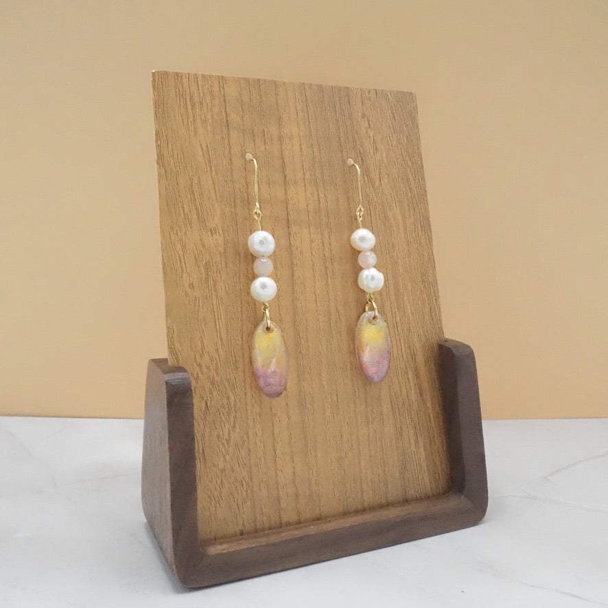 Rose Quartz, Pearl Nugget and Resin Drop Earrings