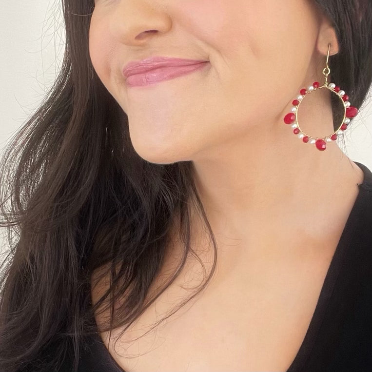 Bead Wrapped Dangle Hoop Earrings